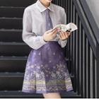 Embroidered Shirt / Pleated Skirt / Neck Tie / Set