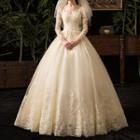 Long-sleeve Lace A-line Wedding Gown / Set