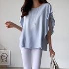 Cap-sleeve Tie-back Frilled Blouse