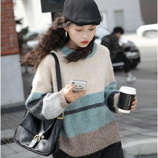 Color Panel Sweater Blue - One Size