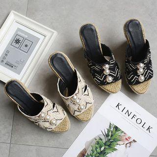 Faux Pearl Slide Wedge Sandals