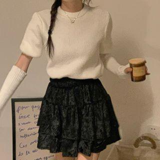 Short-sleeve Sweater With Arm Sleeves White - One Size