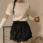 Short-sleeve Sweater With Arm Sleeves White - One Size