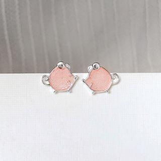 Mouse Stud Earring 1 Pair - Pink - One Size