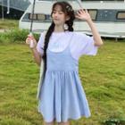 Mock Two-piece Short-sleeve Lettering Mini Dress