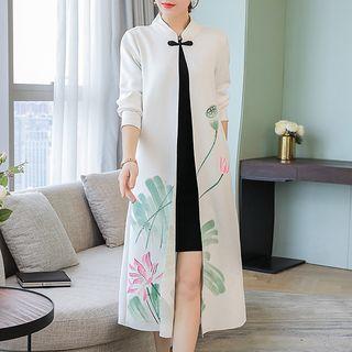 Floral Print Frog-buttoned Long Jacket