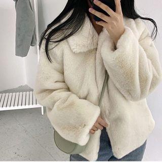 Collared Fleece Jacket Off-white - One Size