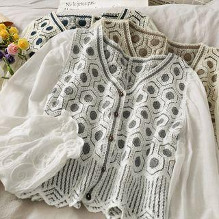 Patchwork Button-down Crop Knit Top