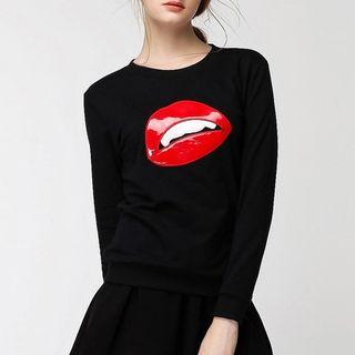 Lips Applique Pullover