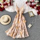 Ruffle-detail Asymmetric-hem Floral Print Sleeveless Dress