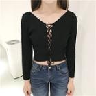 Lace-up Cropped Knit Top
