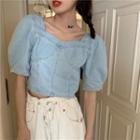 Puff-sleeve Denim Cropped Blouse As Shown In Figure - One Size
