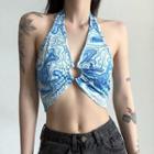 Halter Marble Print Cropped Camisole Top