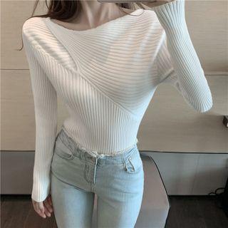 Long-sleeve Irregular Ribbed Knit Top