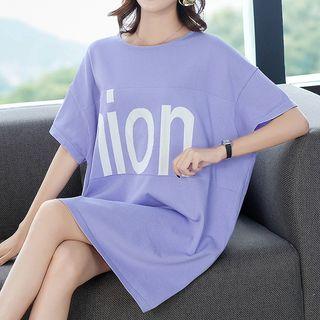 Elbow-sleeve Lettering T-shirt Knit Dress