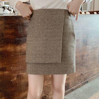 Asymmetric Herringbone Mini Pencil Skirt