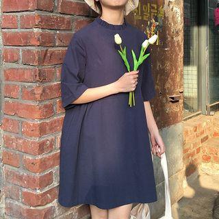 Frill Trim Elbow-sleeve A-line Dress