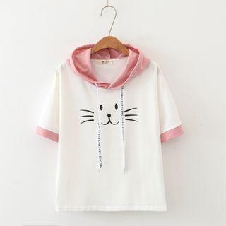 Elbow-sleeve Cat Face Hoodie