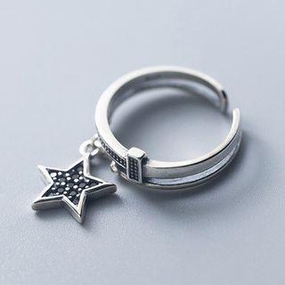 925 Sterling Silver Rhinestone Star Open Ring S925 Silver - As Shown In Figure - One Size