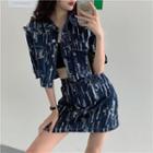Short-sleeve Denim Jacket / A-line Skirt