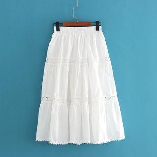 Lace Panel Midi Skirt As Shown In Figure - One Size