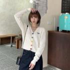 Color-block Button Knit Long-sleeve Cardigan