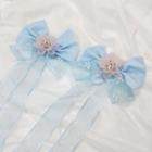 Fabric Bow & Flower Hair Clip 1 Pair - Blue - One Size