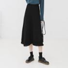 Fray Hem A-line Midi Knit Skirt