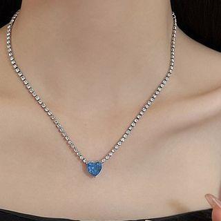 Heart Faux Crystal Alloy Choker Silver - One Size