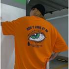 Eye Print Elbow-sleeve T-shirt Orange - One Size
