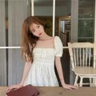 Short-sleeve Floral Print Mini A-line Dress Off-white - One Size