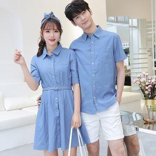 Short-sleeve Couple Matching Shirt / Shirtdress