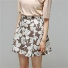 Banded-waist Floral-pattern Skirt