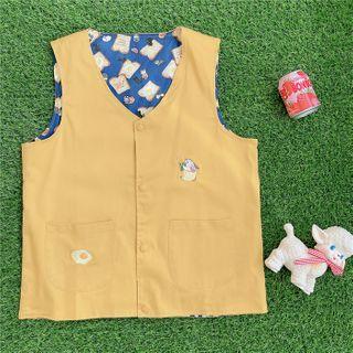 Rabbit Embroidered Buttoned Vest Yellow - One Size