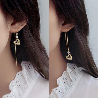 Faux Pearl 925 Sterling Silver Heart Dangle Earring