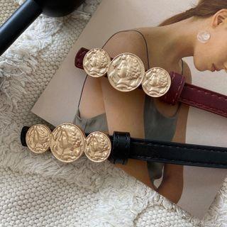Coin Buckled Faux Leather Belt