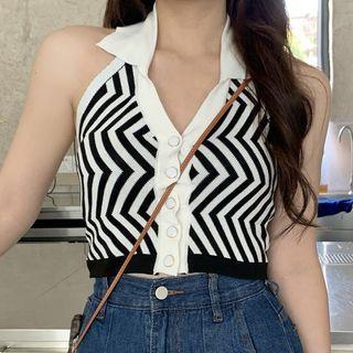 Halter-neck Zigzag Knit Camisole Top