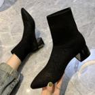 Glitter Knit Block Heel Short Boots