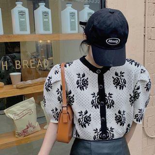 Short-sleeve Flower Print Cardigan