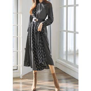 Shirred Patterned Long Flare Dress