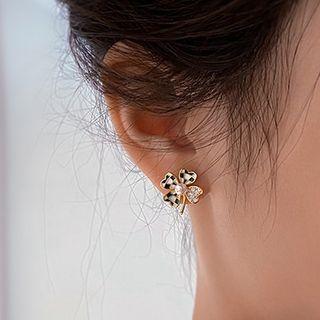Clover Checker Faux Pearl Alloy Earring 1 Pair - Gold - One Size