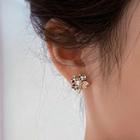 Clover Checker Faux Pearl Alloy Earring 1 Pair - Gold - One Size