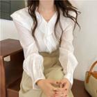 Long-sleeve Ruffle Trim Plain Shirt Shirt - White - One Size