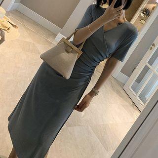 Short-sleeve Drawstring Midi Knit Dress