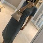 Short-sleeve Drawstring Midi Knit Dress