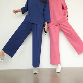 Set: Round-neck Pullover + Band-waist Pants