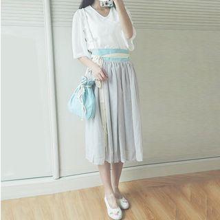 Elbow-sleeve Chiffon Top / Midi Skirt