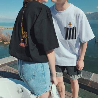 Couple Matching Giraffe Print Short-sleeve T-shirt