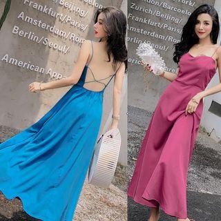 Cross Back Strappy A-line Maxi Dress