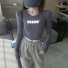 Long-sleeve Lettering Reflective Cutout T-shirt / High-waist Drawstring Striped Reflective Pants